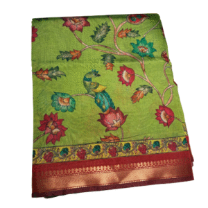 Maheswari silk blend saree with pen kalamkari print
