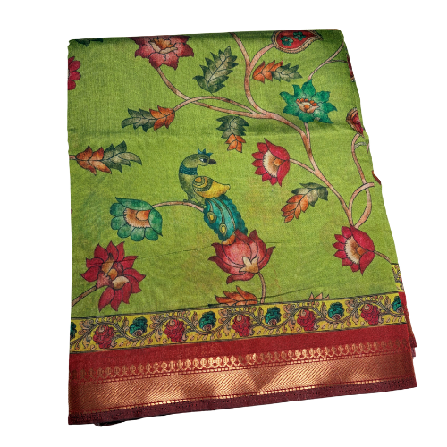 Maheswari silk blend saree with pen kalamkari print