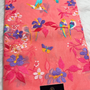 Kota Cotton Saree with Kingfisher Bird Embroidery