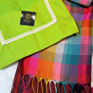 Multicolor striped mul cotton saree with wine border – soft lightweight summer fabric detail