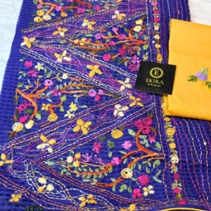 Royal Blue Kota saree with 3D embriodery and kantha work with sequence