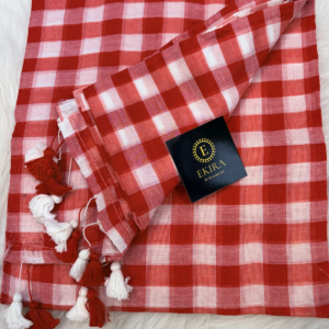 Red checks mul cotton saree