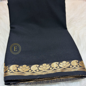 Black Mysuru Silk Saree with Gold Zari Floral Border