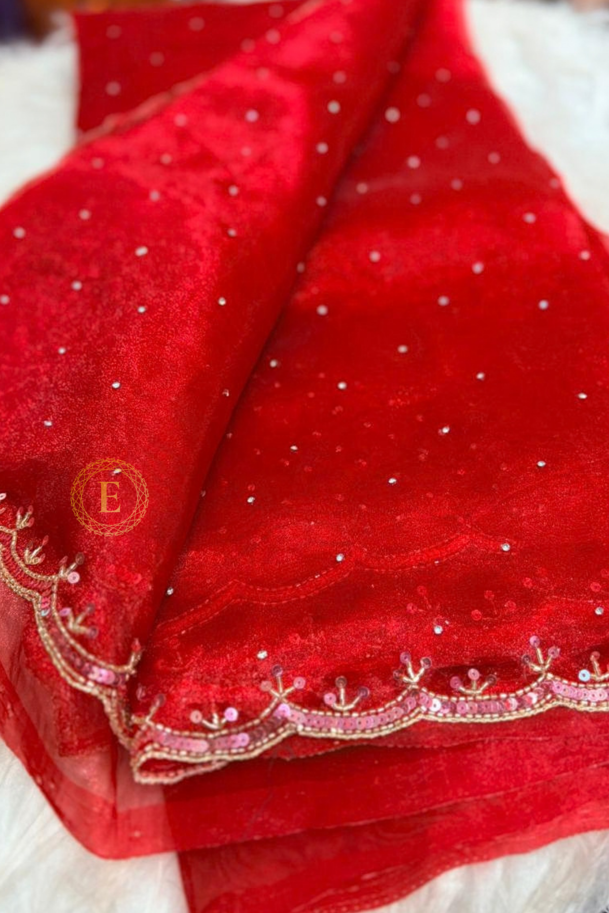 Designer Tissue Saree with Cut Dana Work - Image 2