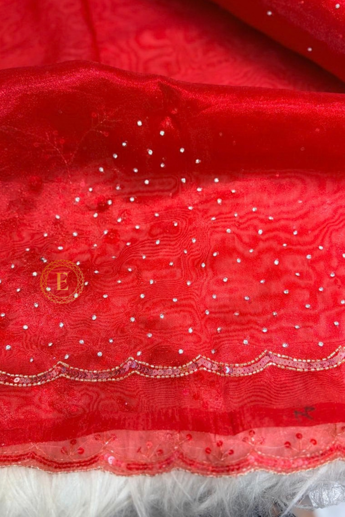 Designer Tissue Saree with Cut Dana Work - Image 3