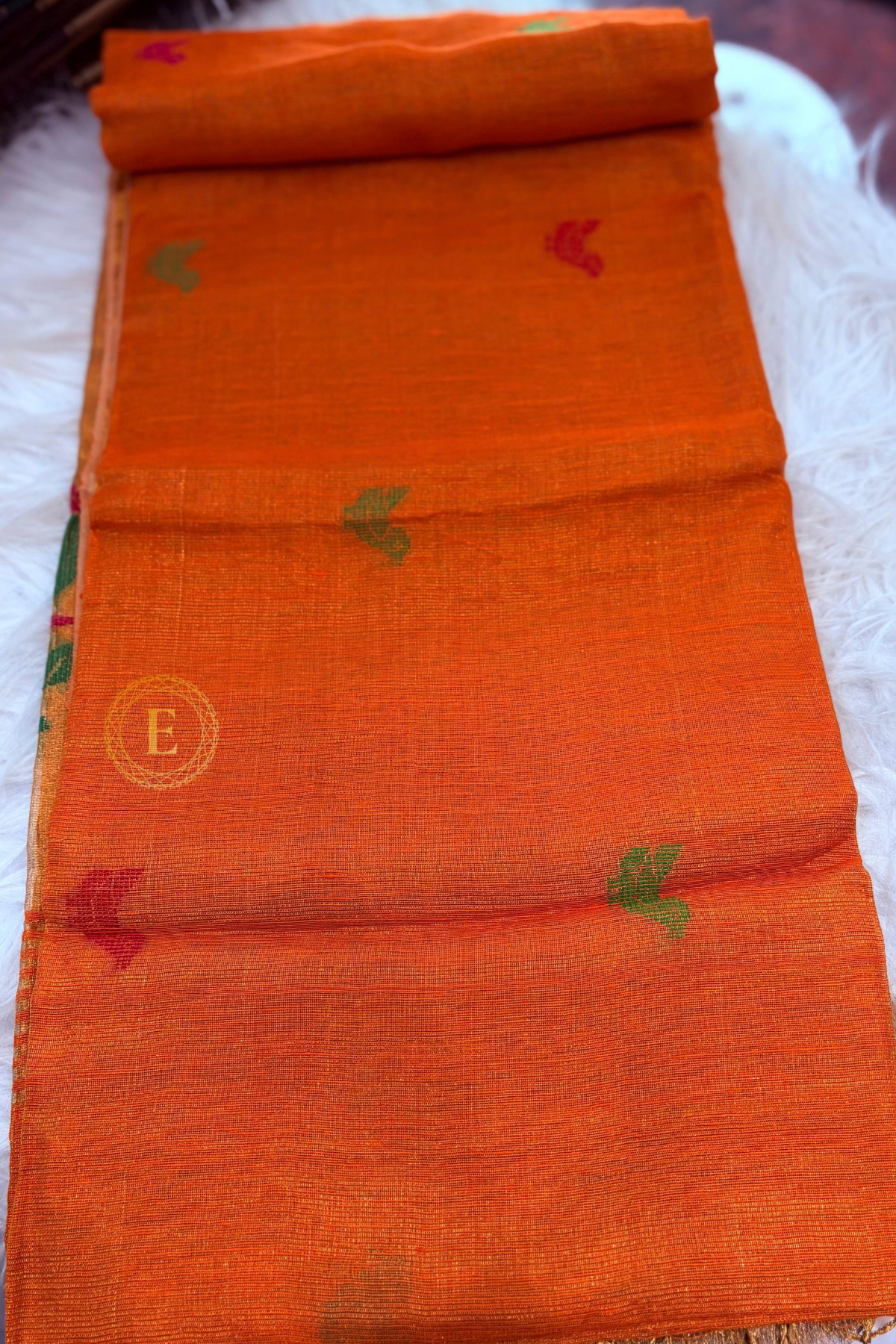 Linen Tissue Saree with Bird Weaving