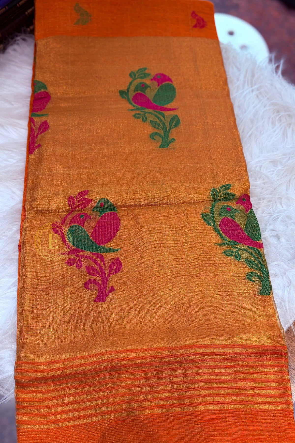 Linen Tissue Saree with Bird Weaving